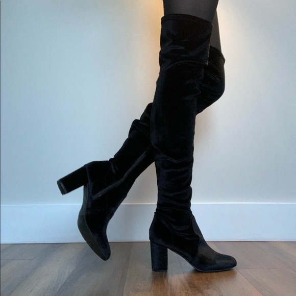 burgundy velvet thigh high boots